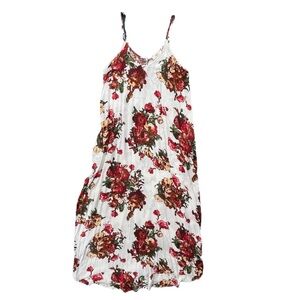 Entro Women’s Sz. Small Cream Red Brown Floral Spaghetti Strap V-neck Maxi Dress